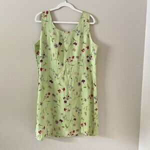 Habitat Dress Green 100% Linens Floral Lagenlook Art Wear‎ Teacher Boho L #1780
